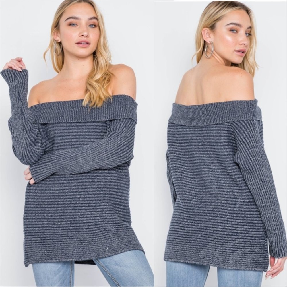 AIDEN Ribbed Sweater Top -Blue - Picture 3 of 6